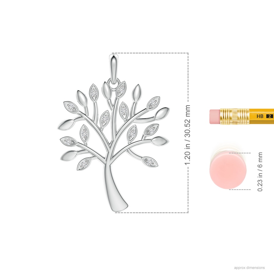 1mm HSI2 Tree of Life Diamond Pendant in S999 Silver ruler