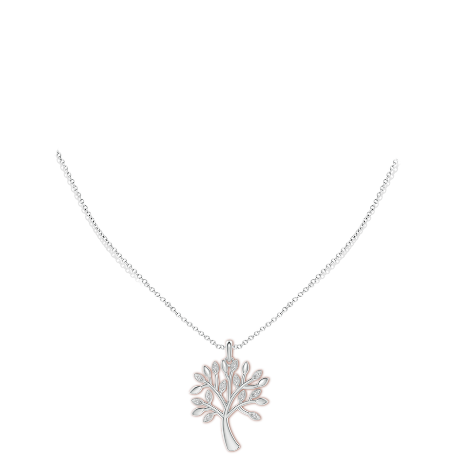 1mm HSI2 Tree of Life Diamond Pendant in S999 Silver body-neck