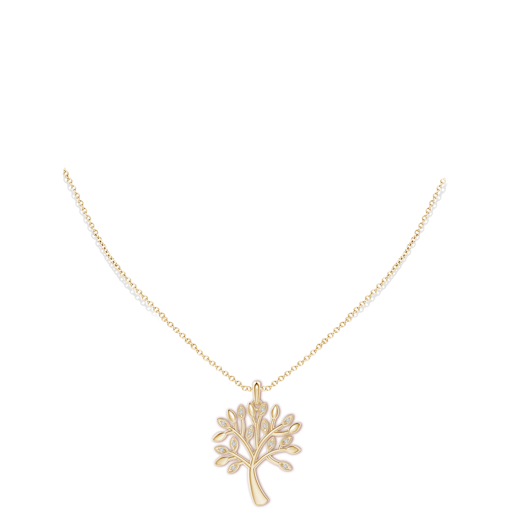 1mm HSI2 Tree of Life Diamond Pendant in Yellow Gold Body-Neck