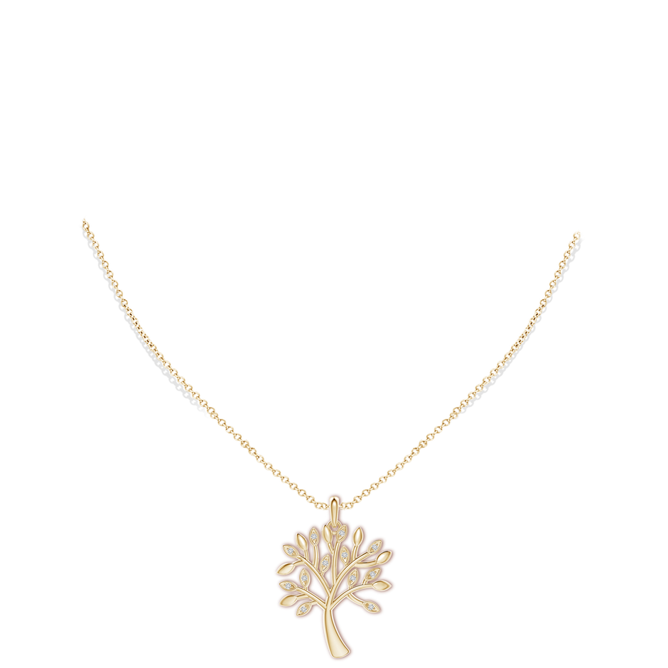 1mm HSI2 Tree of Life Diamond Pendant in Yellow Gold body-neck