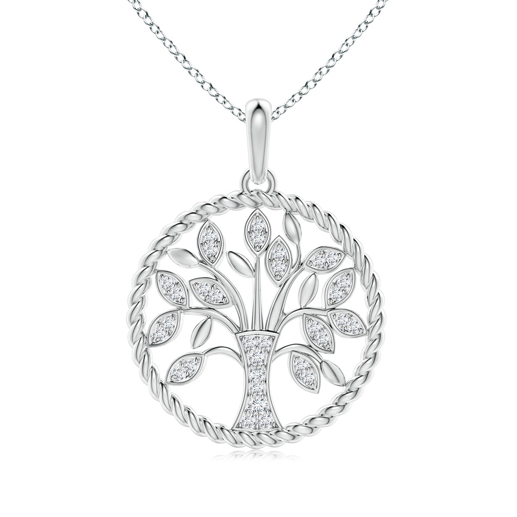1.3mm GVS2 Two Tone Effect Tree of Life Diamond Pendant with Twisted Rope Halo in S999 Silver