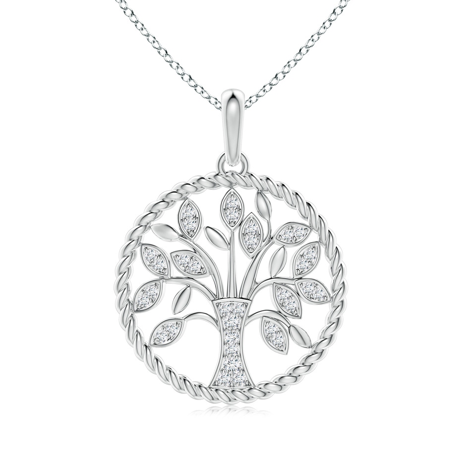 1.3mm GVS2 Two Tone Effect Tree of Life Diamond Pendant with Twisted Rope Halo in White Gold 