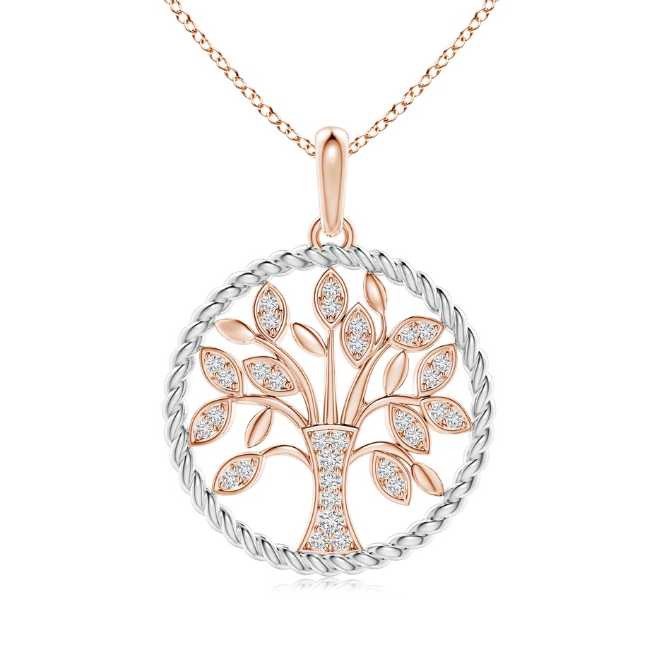 1.3mm HSI2 Two Tone Effect Tree of Life Diamond Pendant with Twisted Rope Halo in Rose Gold 