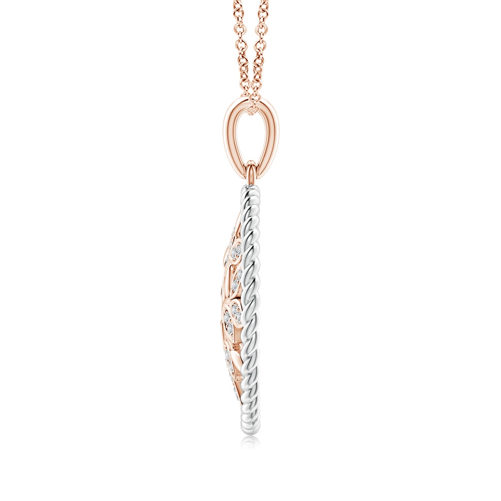 1.3mm HSI2 Two Tone Effect Tree of Life Diamond Pendant with Twisted Rope Halo in Rose Gold - side 199