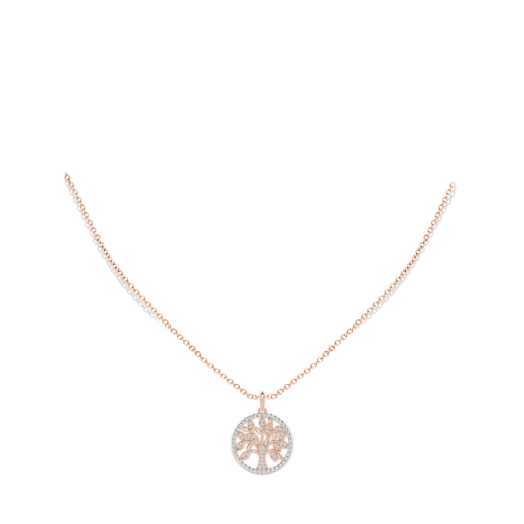 1.3mm HSI2 Two Tone Effect Tree of Life Diamond Pendant with Twisted Rope Halo in Rose Gold Body-Neck