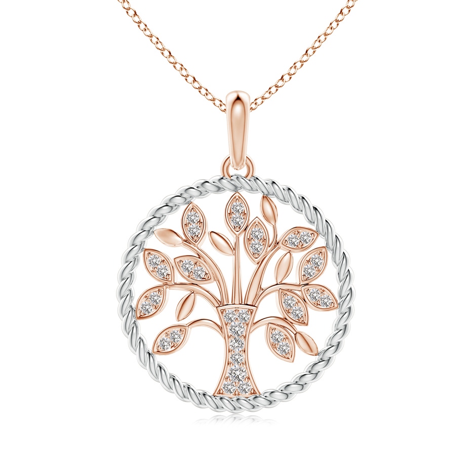 1.3mm IJI1I2 Two Tone Effect Tree of Life Diamond Pendant with Twisted Rope Halo in Rose Gold 