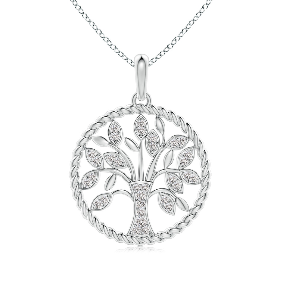 1.3mm IJI1I2 Two Tone Effect Tree of Life Diamond Pendant with Twisted Rope Halo in White Gold 