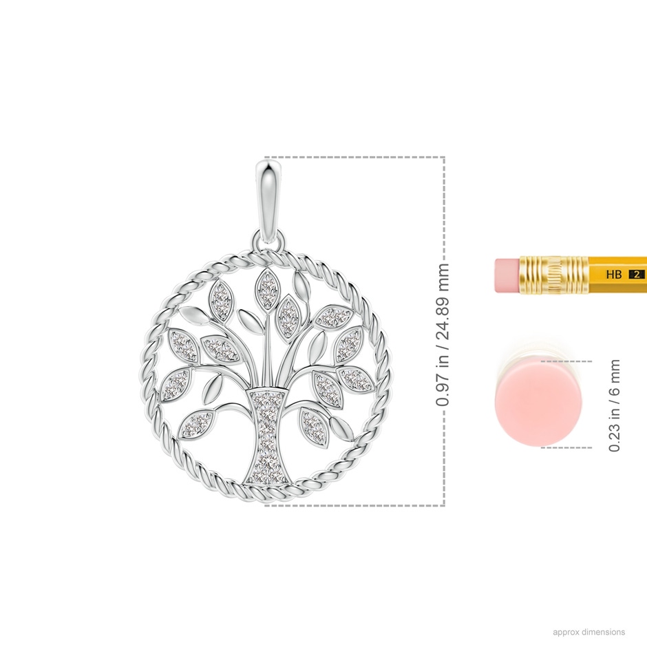 1.3mm IJI1I2 Two Tone Effect Tree of Life Diamond Pendant with Twisted Rope Halo in White Gold ruler