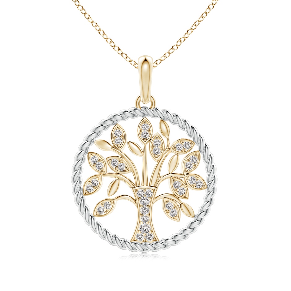 1.3mm IJI1I2 Two Tone Effect Tree of Life Diamond Pendant with Twisted Rope Halo in Yellow Gold 