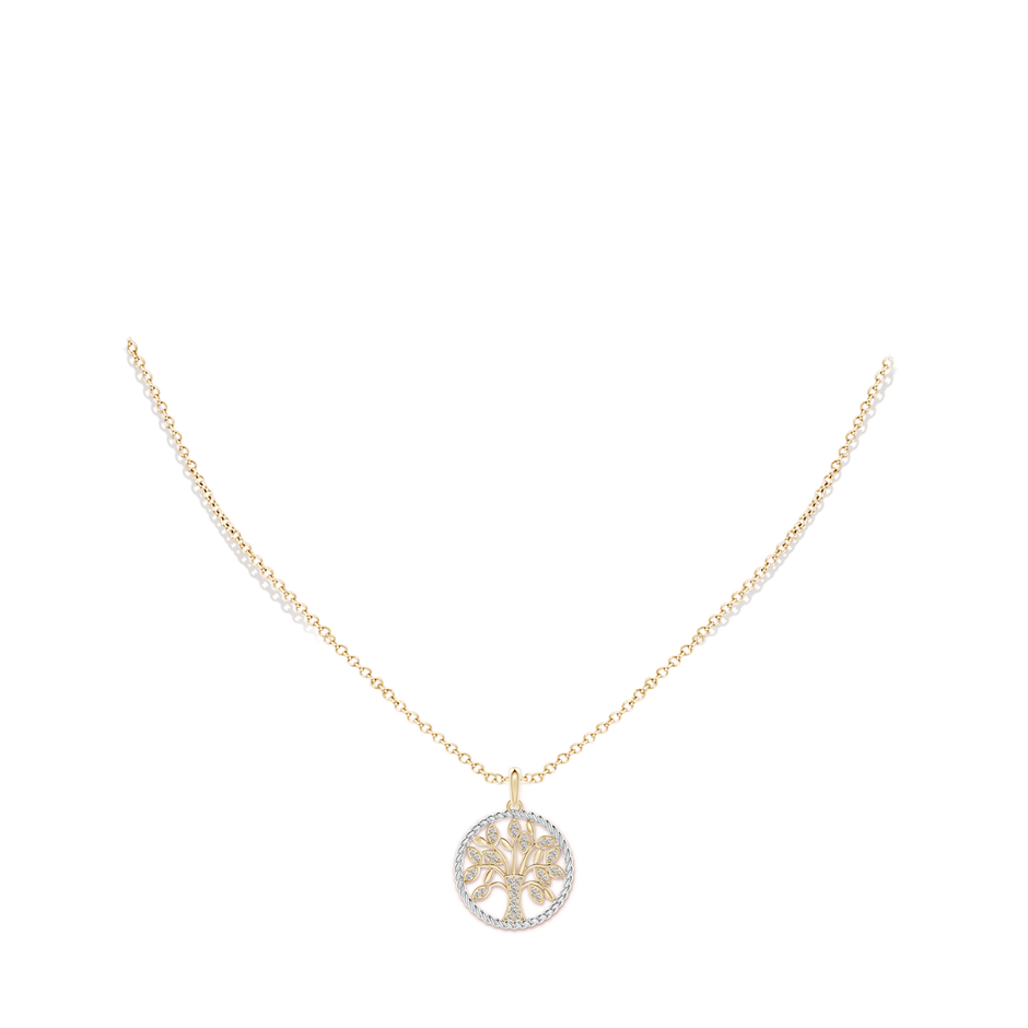1.3mm IJI1I2 Two Tone Effect Tree of Life Diamond Pendant with Twisted Rope Halo in Yellow Gold pen