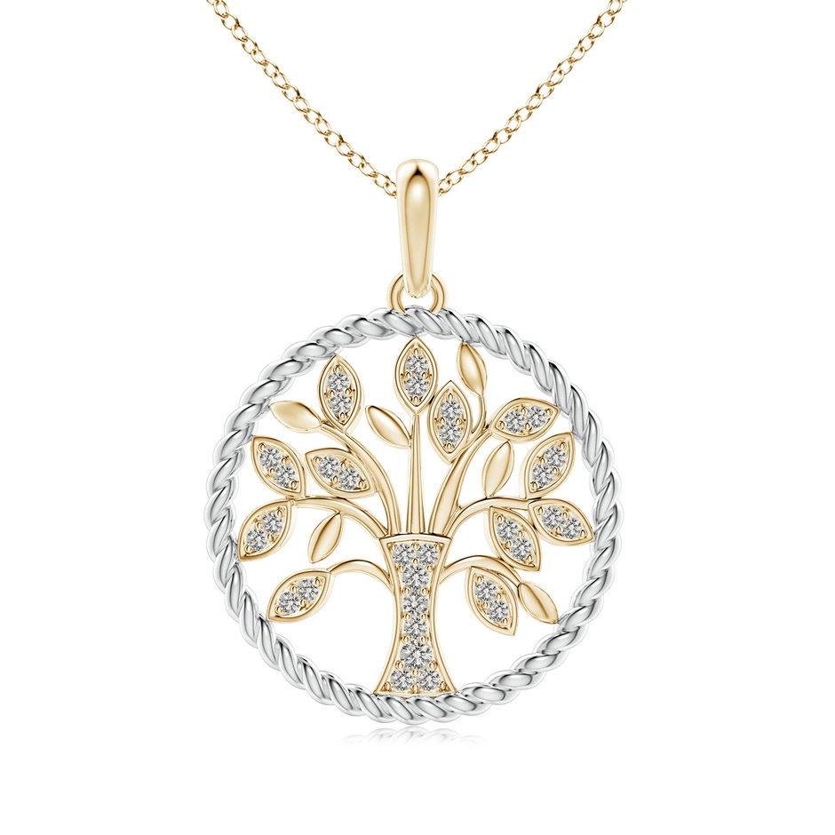 1.3mm KI3 Two Tone Effect Tree of Life Diamond Pendant with Twisted Rope Halo in Yellow Gold 