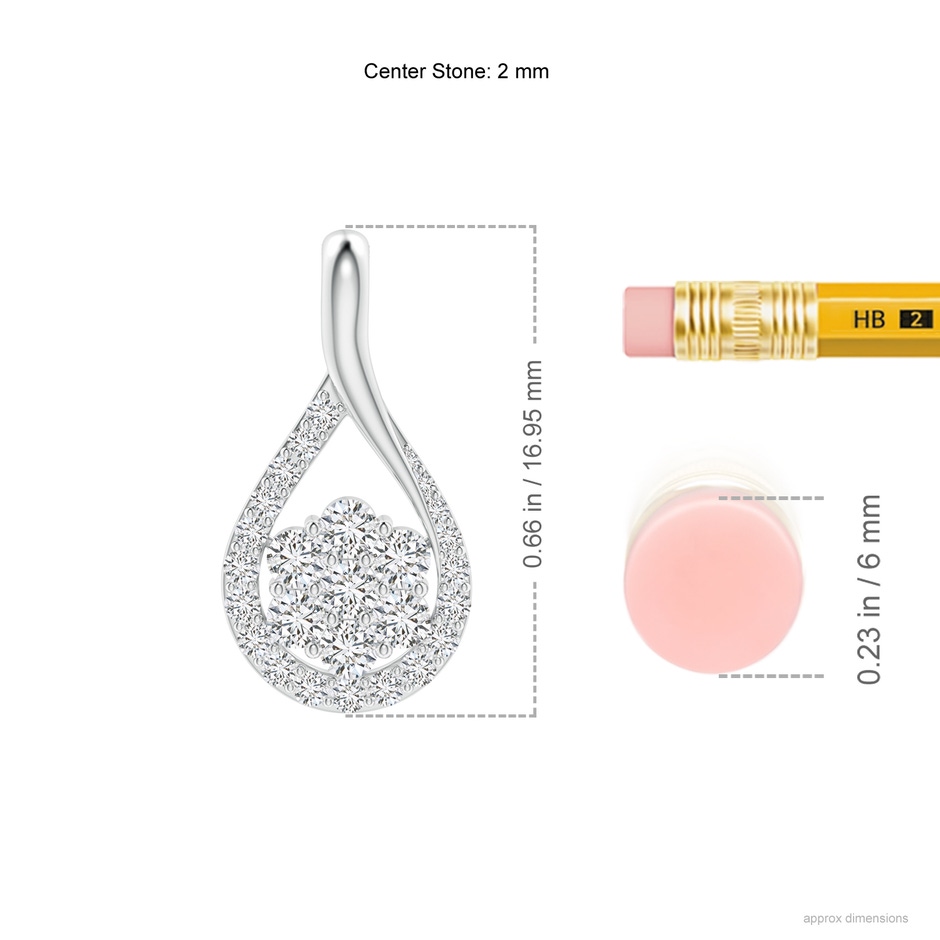 2mm HSI2 Diamond Clustre Teardrop Pendant in White Gold ruler