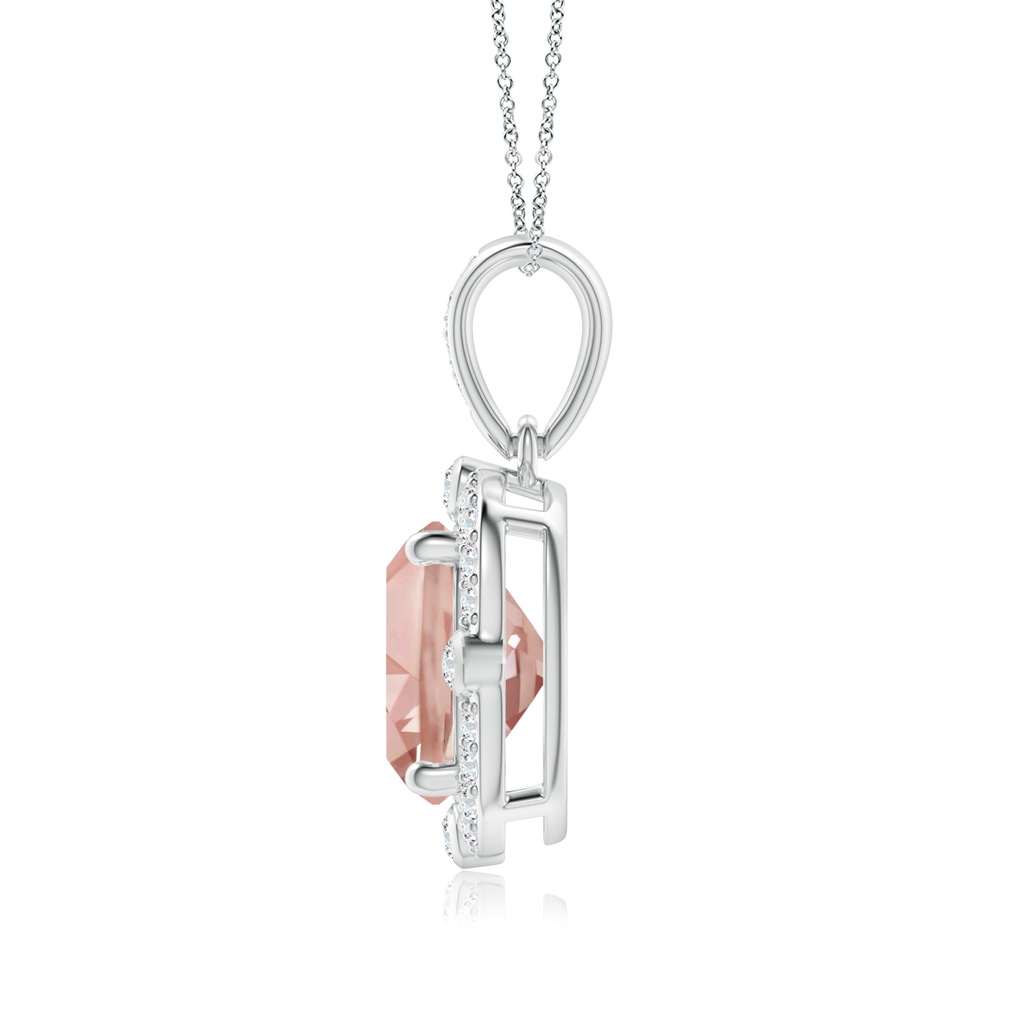 8mm AAA Cushion Morganite Halo Pendant with Bezel-Set Accents in White Gold Side-1
