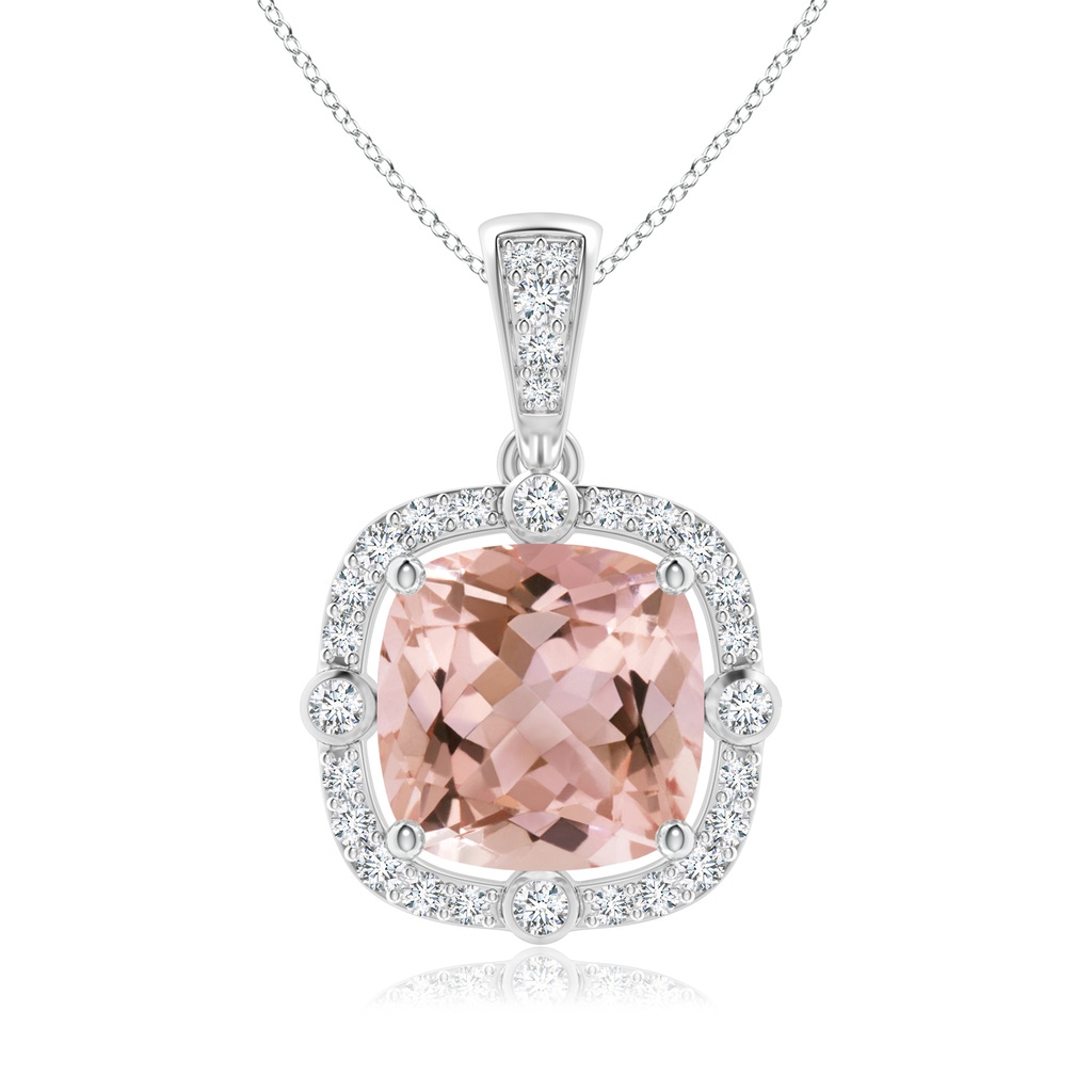 8mm AAAA Cushion Morganite Halo Pendant with Bezel-Set Accents in S999 Silver