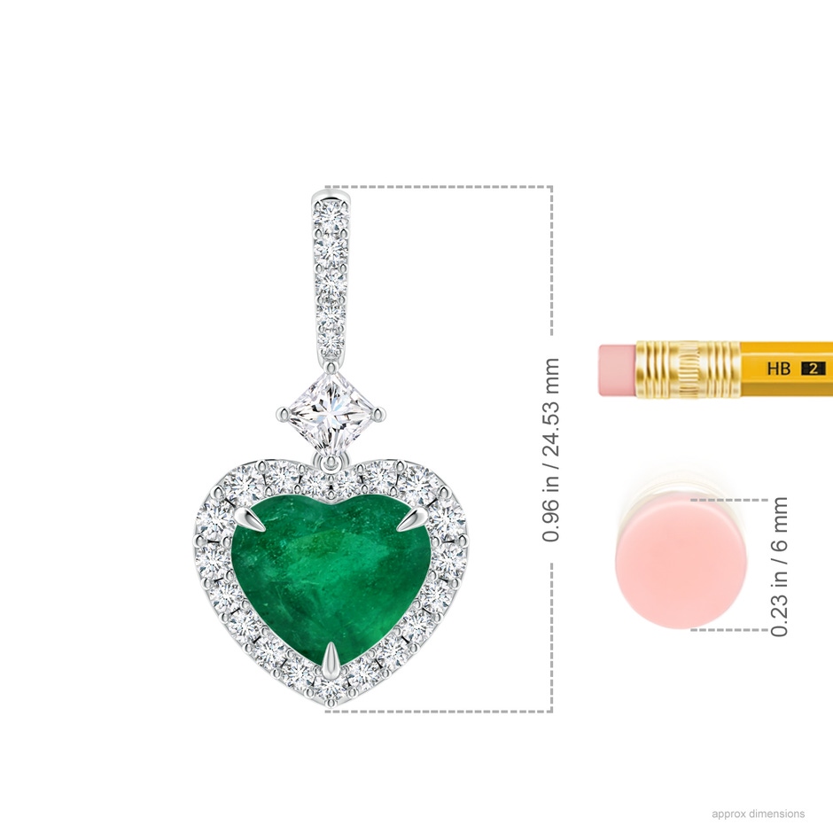 7.73x7.88x4.76mm AAA GIA Certified Heart-Shaped Emerald Halo Pendant with Princess Diamond in P950 Platinum ruler