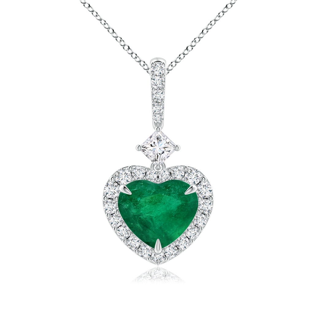 7.73x7.88x4.76mm AAA GIA Certified Heart-Shaped Emerald Halo Pendant with Princess Diamond in White Gold