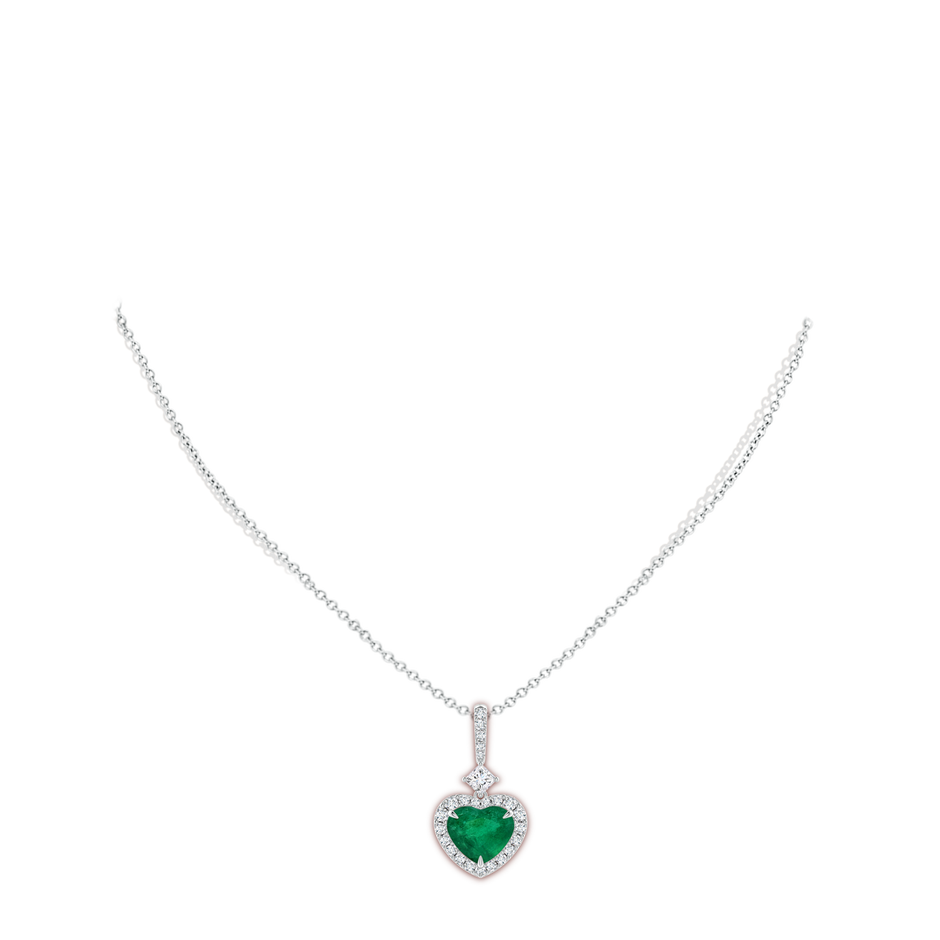 7.73x7.88x4.76mm AAA GIA Certified Heart-Shaped Emerald Halo Pendant with Princess Diamond in White Gold pen