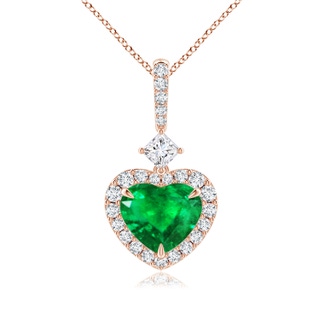 7.96x8.15x4.14mm AAA GIA Certified Heart-Shaped Emerald Halo Pendant with Princess Diamond in 18K Rose Gold