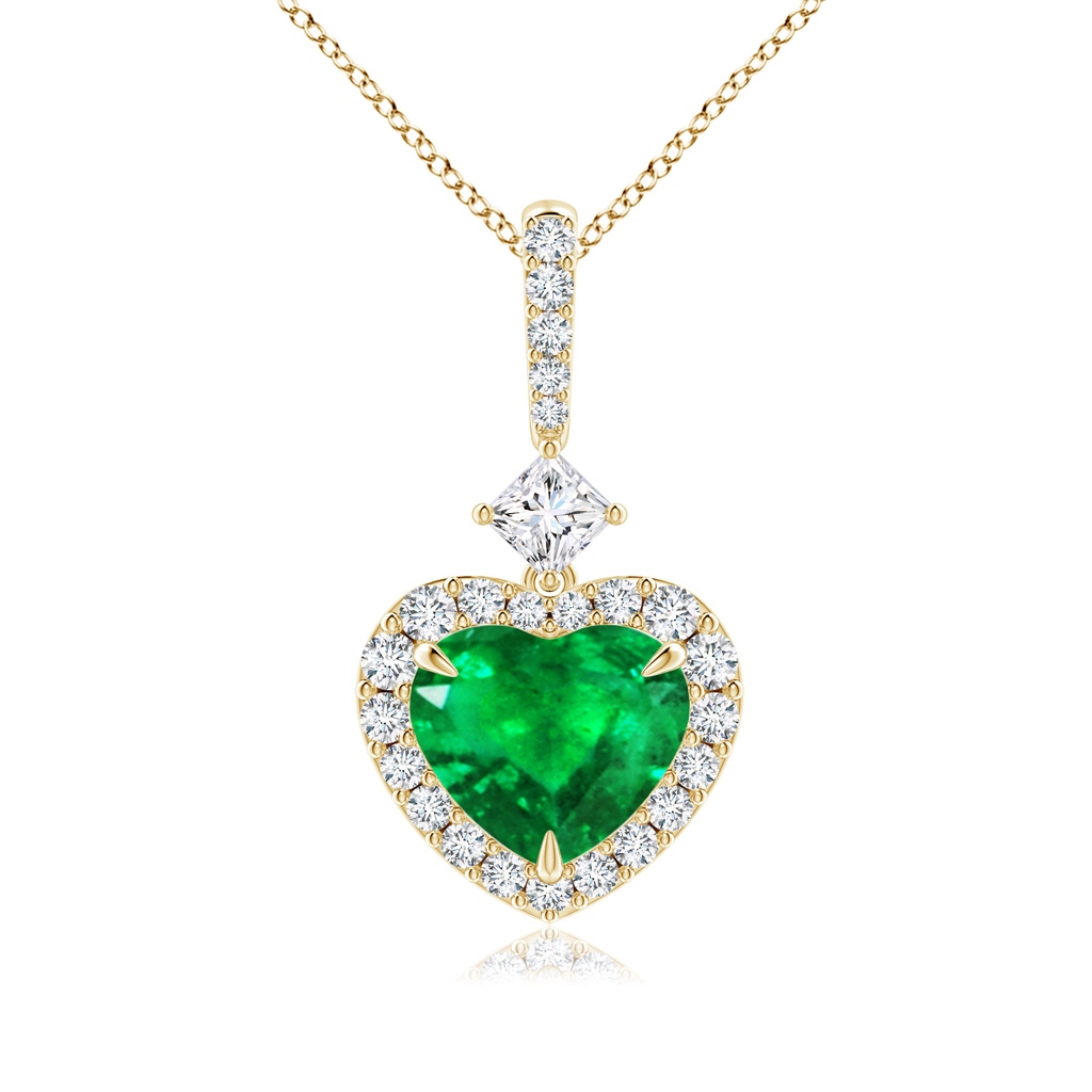 7.96x8.15x4.14mm AAA GIA Certified Heart-Shaped Emerald Halo Pendant with Princess Diamond in 18K Yellow Gold