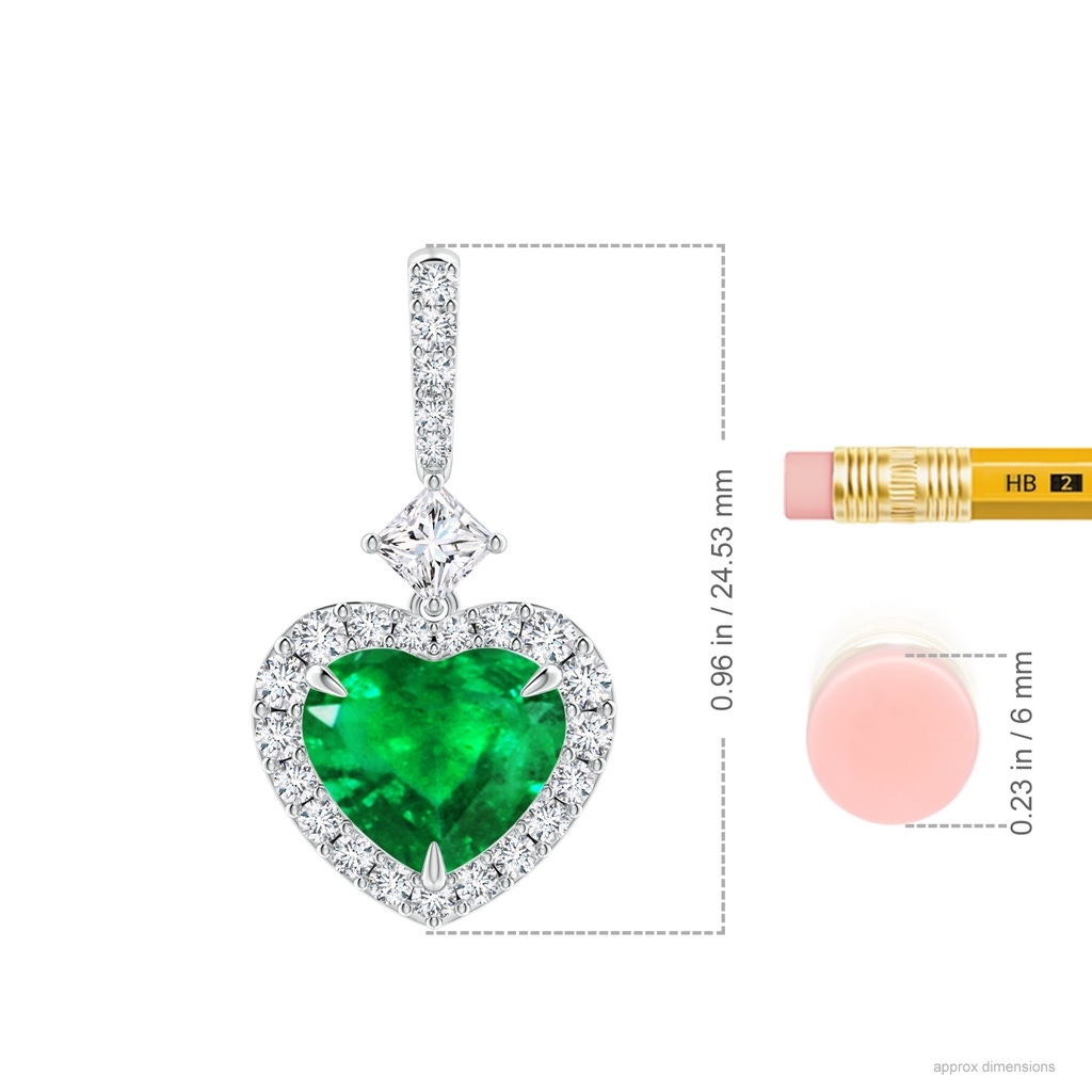 7.96x8.15x4.14mm AAA GIA Certified Heart-Shaped Emerald Halo Pendant with Princess Diamond in P950 Platinum ruler