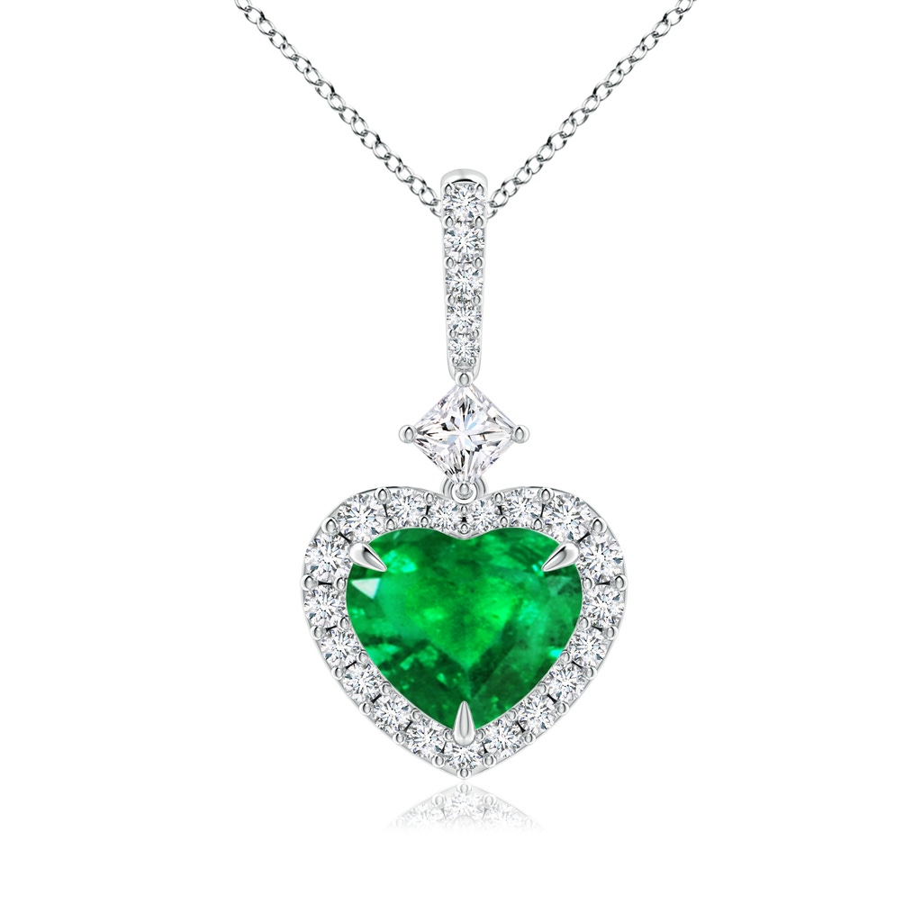 7.96x8.15x4.14mm AAA GIA Certified Heart-Shaped Emerald Halo Pendant with Princess Diamond in White Gold