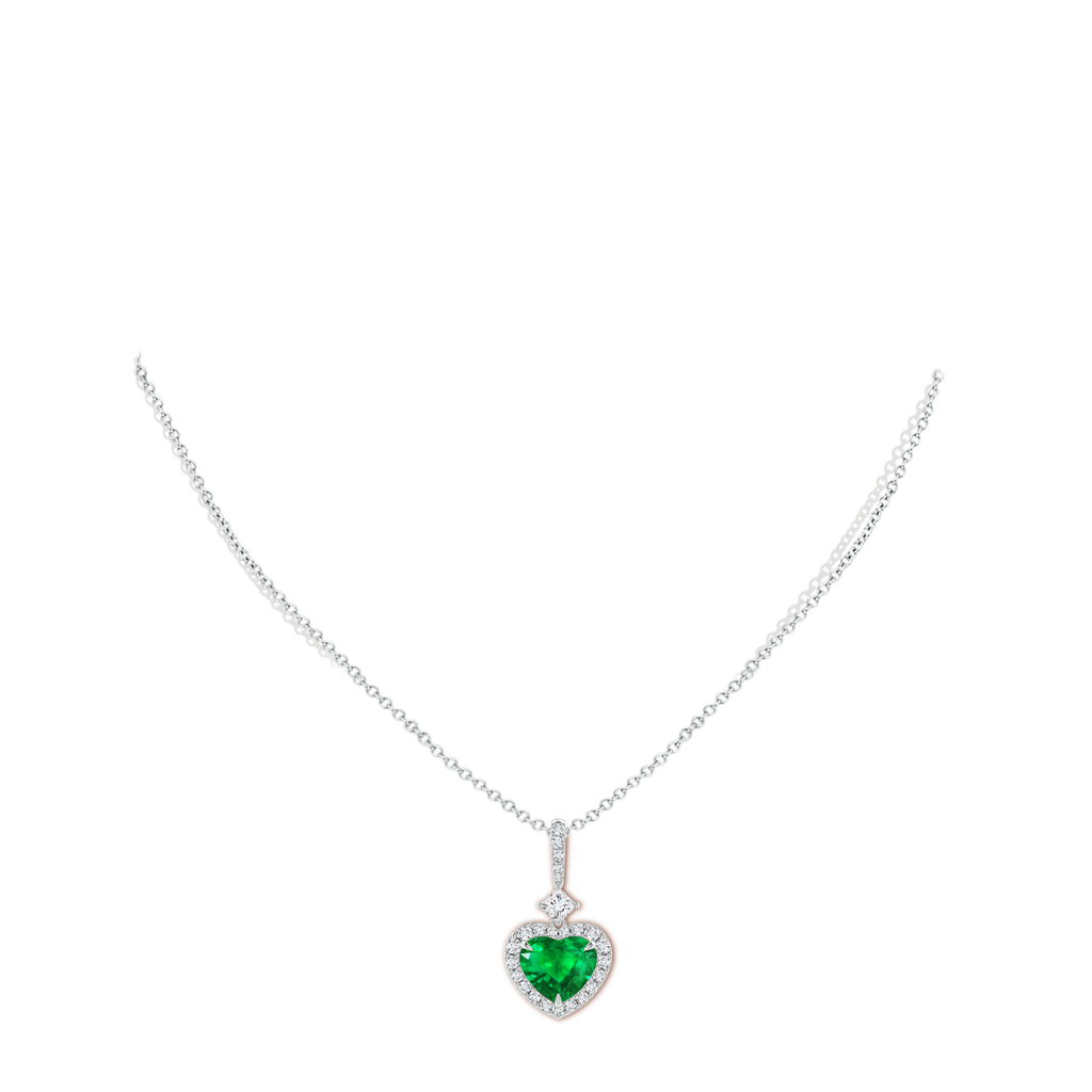 7.96x8.15x4.14mm AAA GIA Certified Heart-Shaped Emerald Halo Pendant with Princess Diamond in White Gold pen