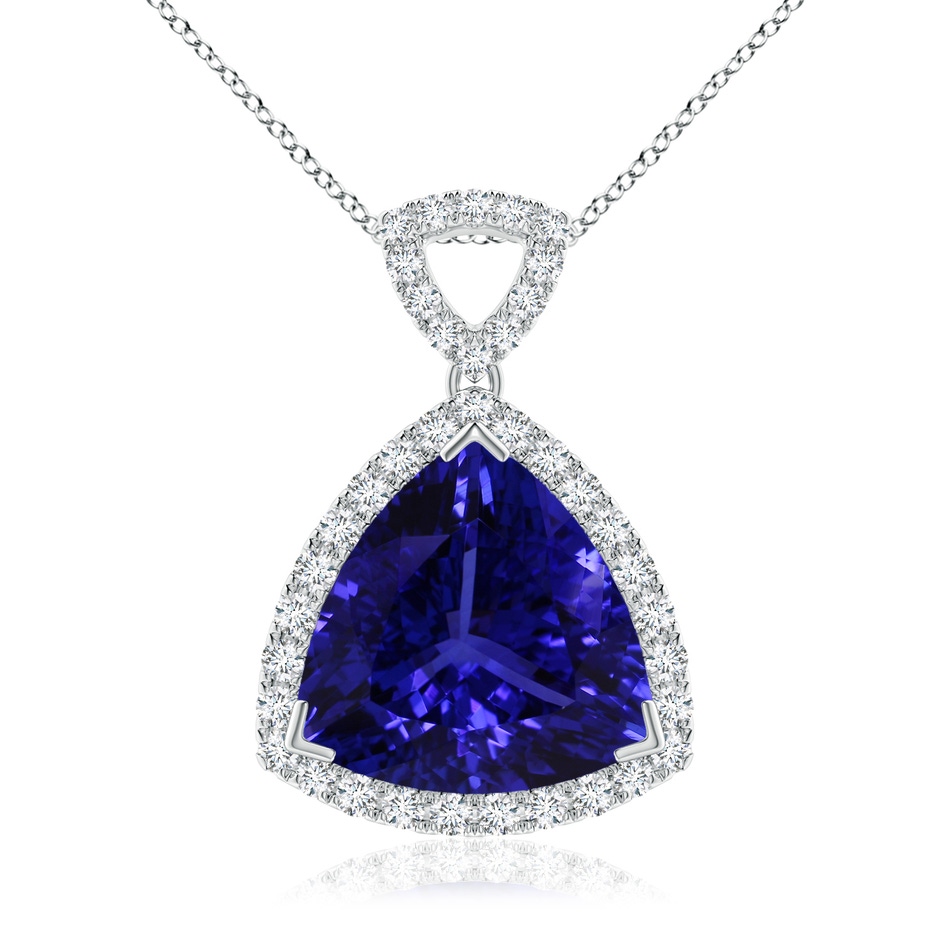 13.02x13.28x7.53mm AAAA Trillion GIA Certified Tanzanite Pendant with Diamond Halo in P950 Platinum 