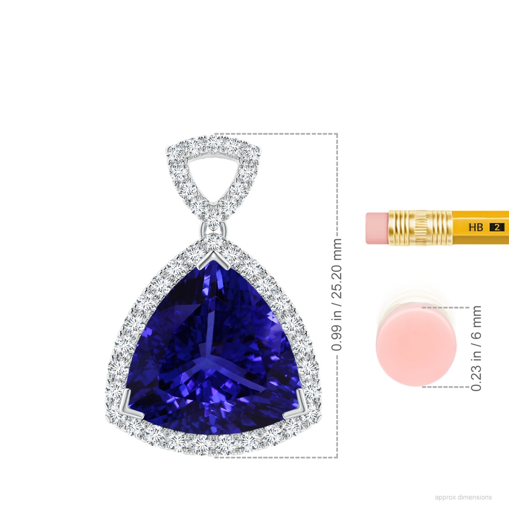 13.02x13.28x7.53mm AAAA Trillion GIA Certified Tanzanite Pendant with Diamond Halo in White Gold ruler