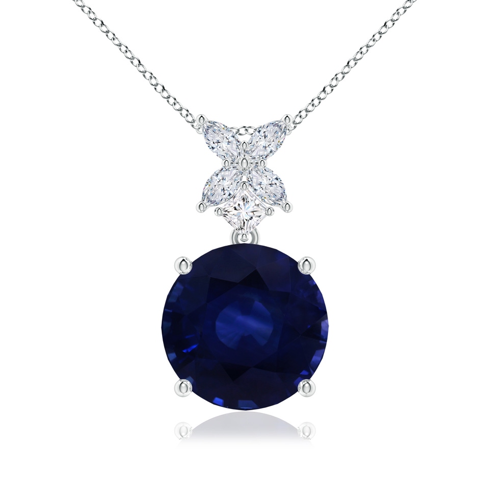 11.04x10.98x6.92mm AA GIA Certified Round Blue Sapphire Pendant with Floral Bale in 18K White Gold 