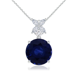 11.04x10.98x6.92mm AA GIA Certified Round Blue Sapphire Pendant with Floral Bale in 18K White Gold