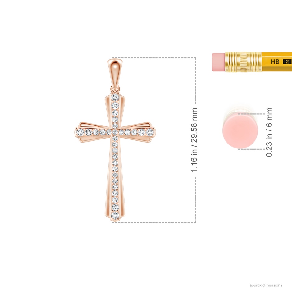 1.3mm GVS2 Prong-Set Diamond Tapered Cross Pendant in Rose Gold ruler