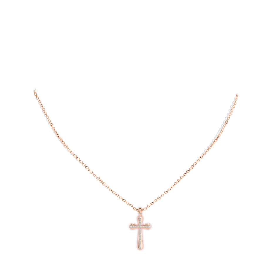 1.3mm GVS2 Prong-Set Diamond Tapered Cross Pendant in Rose Gold body-neck