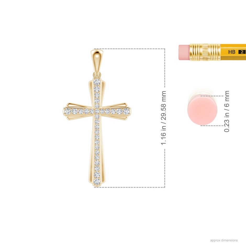 1.3mm GVS2 Prong-Set Diamond Tapered Cross Pendant in Yellow Gold ruler