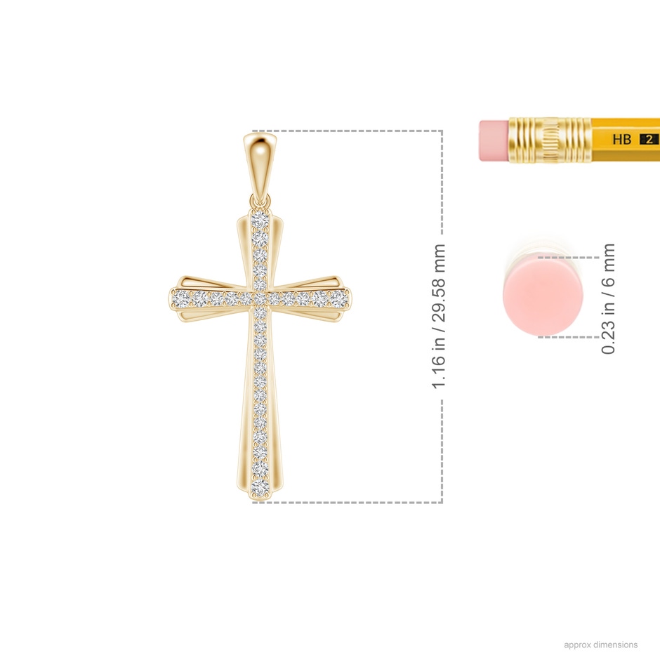 1.3mm HSI2 Prong-Set Diamond Tapered Cross Pendant in Yellow Gold ruler