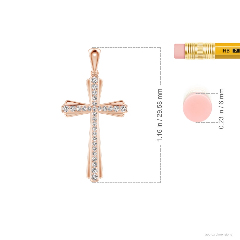1.3mm IJI1I2 Prong-Set Diamond Tapered Cross Pendant in Rose Gold ruler