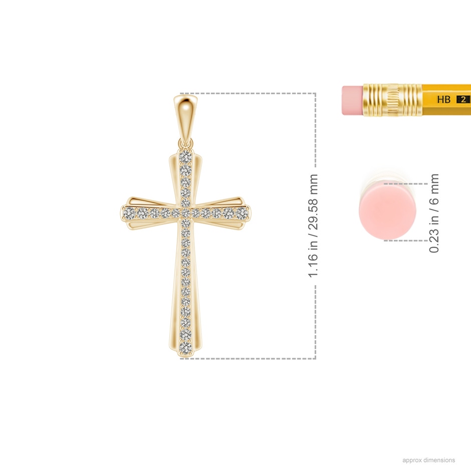 1.3mm KI3 Prong-Set Diamond Tapered Cross Pendant in Yellow Gold ruler