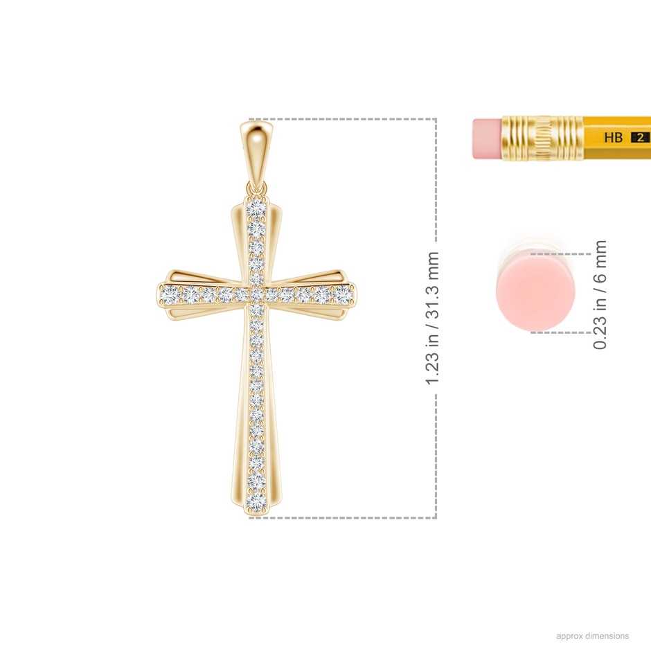 1.4mm GVS2 Prong-Set Diamond Tapered Cross Pendant in Yellow Gold ruler