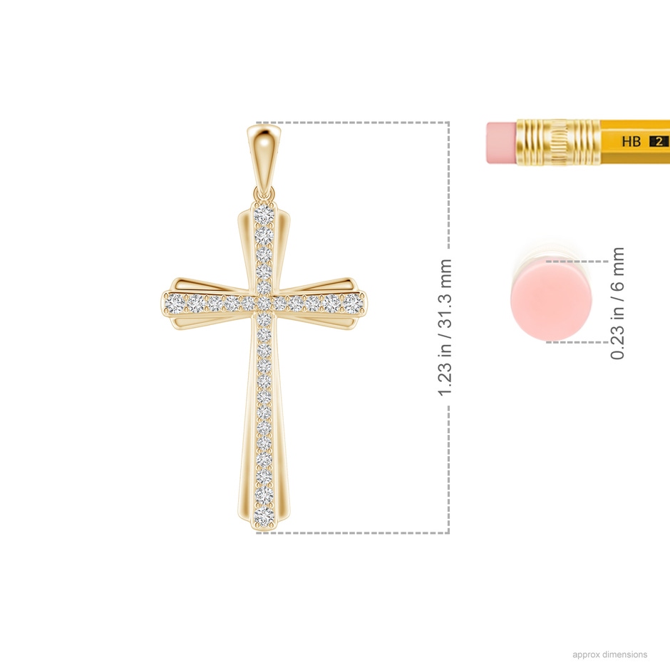 1.4mm HSI2 Prong-Set Diamond Tapered Cross Pendant in Yellow Gold ruler