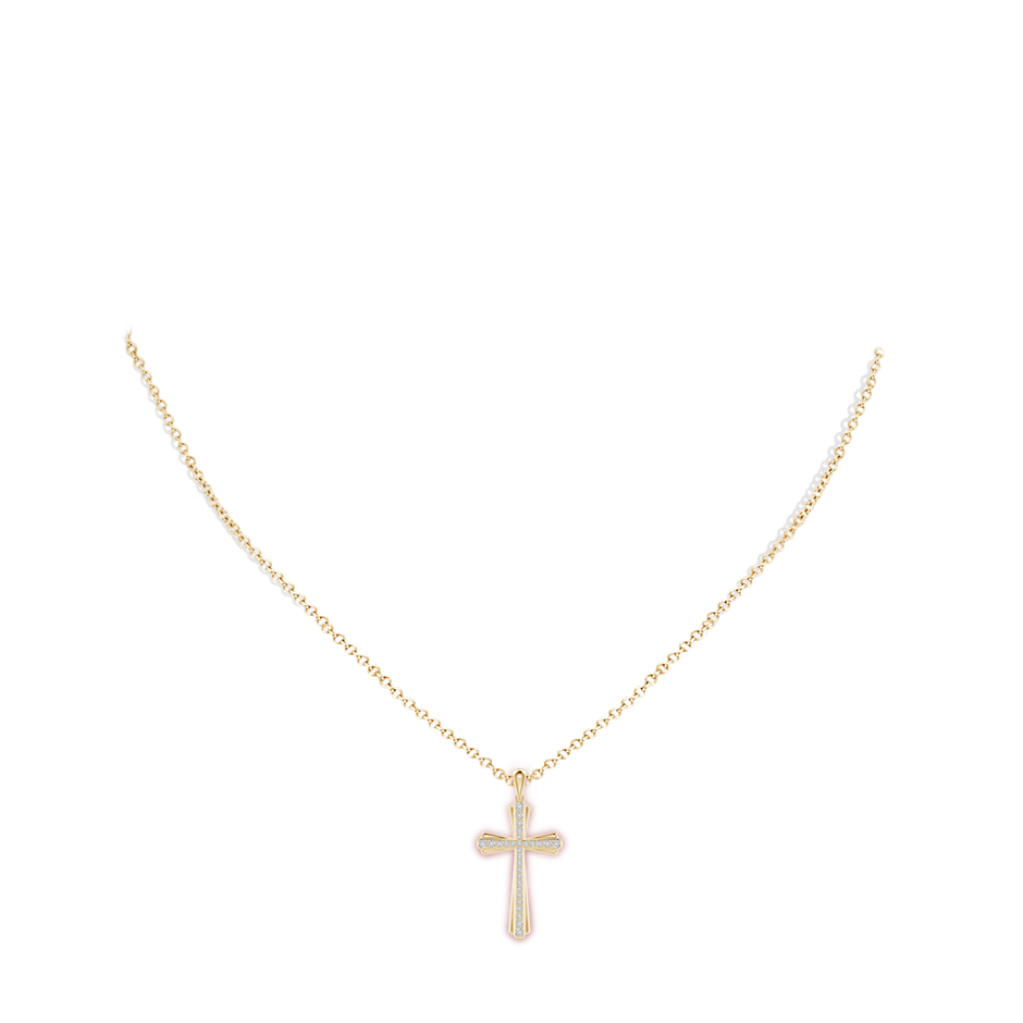 1.4mm HSI2 Prong-Set Diamond Tapered Cross Pendant in Yellow Gold body-neck