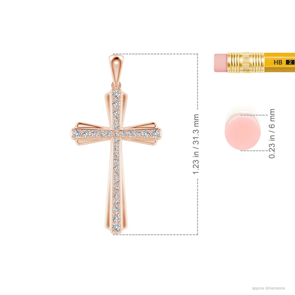 1.4mm IJI1I2 Prong-Set Diamond Tapered Cross Pendant in Rose Gold ruler