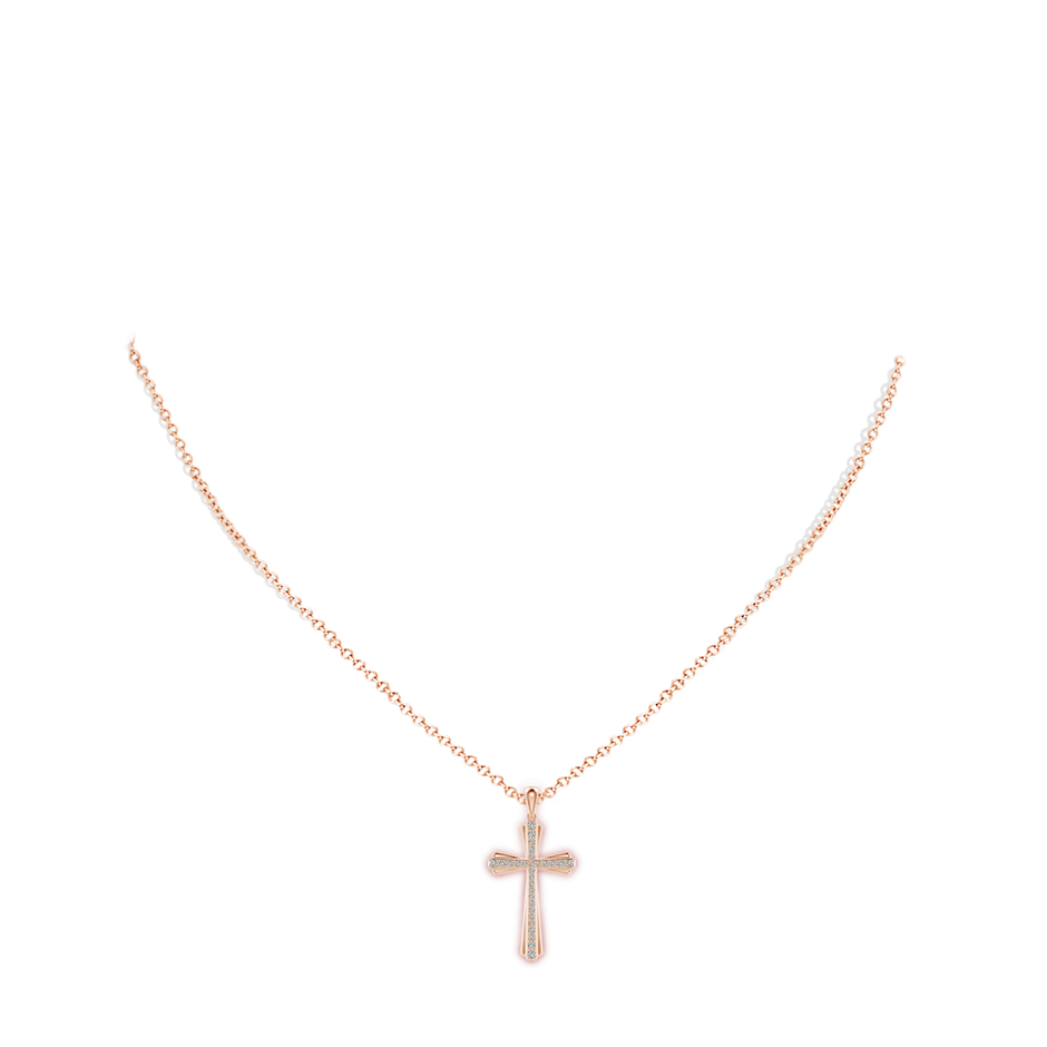 1.4mm KI3 Prong-Set Diamond Tapered Cross Pendant in Rose Gold body-neck
