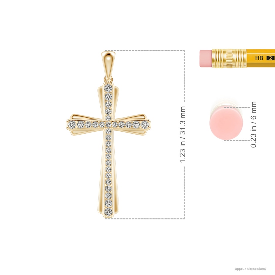 1.4mm KI3 Prong-Set Diamond Tapered Cross Pendant in Yellow Gold ruler