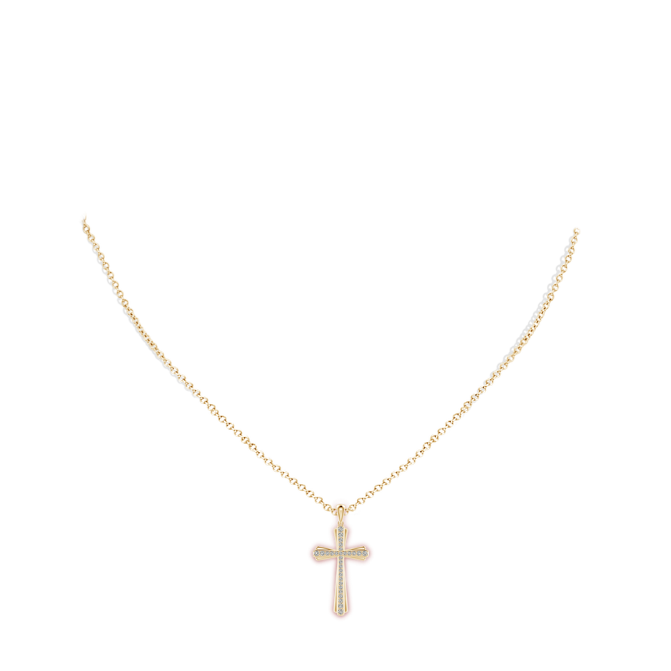 1.4mm KI3 Prong-Set Diamond Tapered Cross Pendant in Yellow Gold body-neck