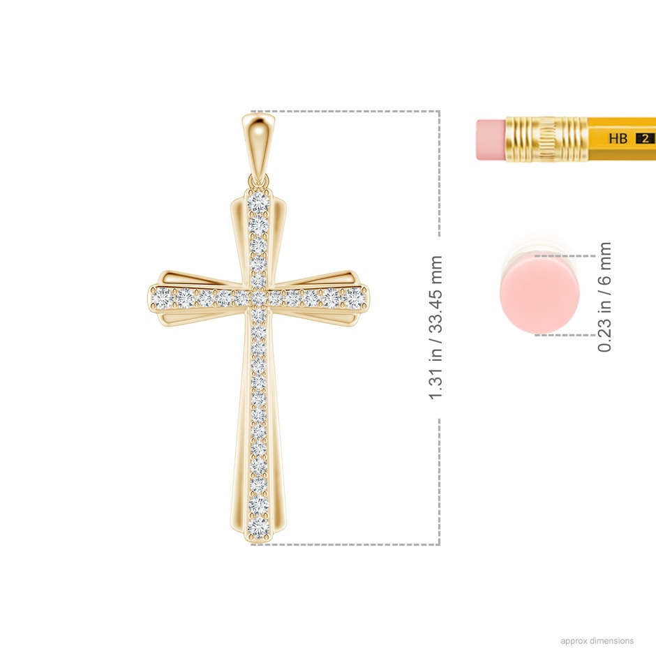 1.5mm GVS2 Prong-Set Diamond Tapered Cross Pendant in Yellow Gold ruler