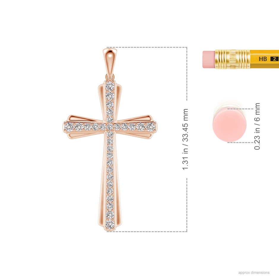 1.5mm IJI1I2 Prong-Set Diamond Tapered Cross Pendant in Rose Gold ruler