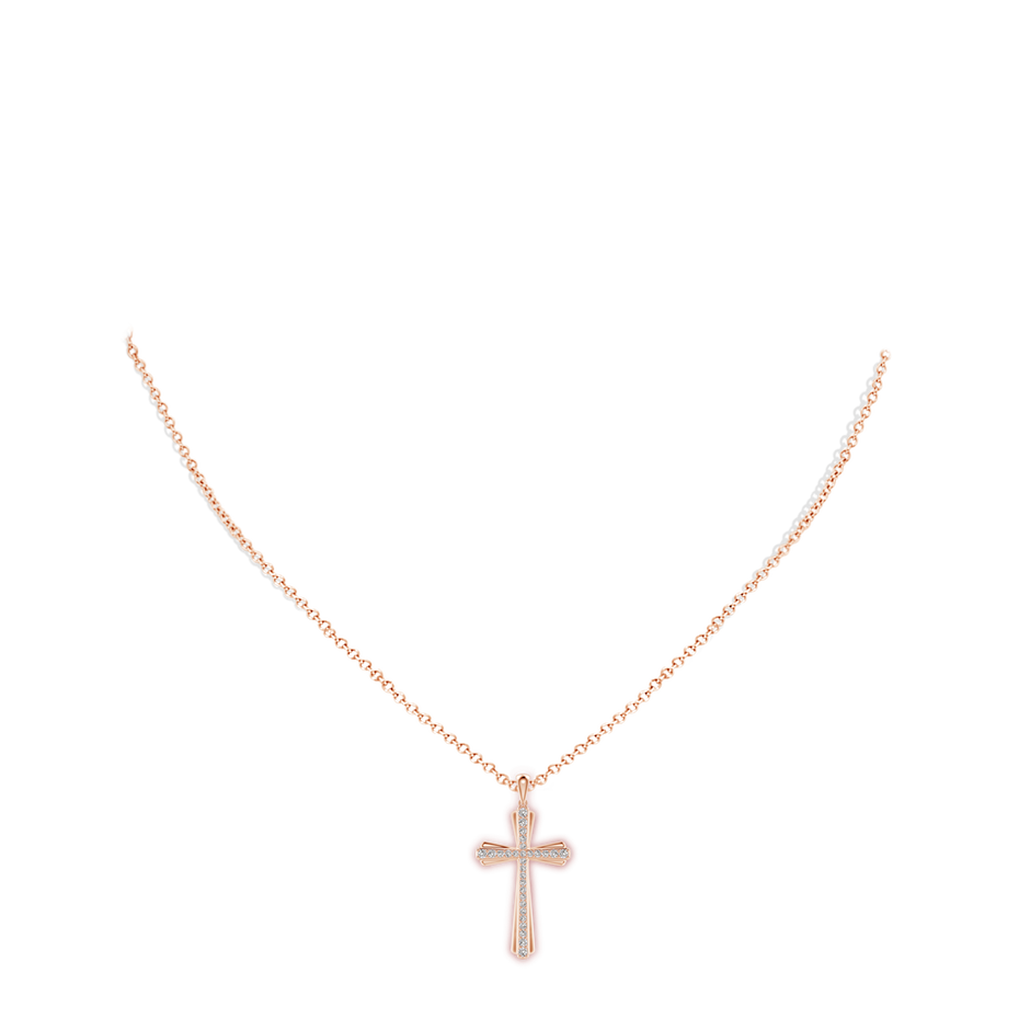 1.5mm IJI1I2 Prong-Set Diamond Tapered Cross Pendant in Rose Gold body-neck