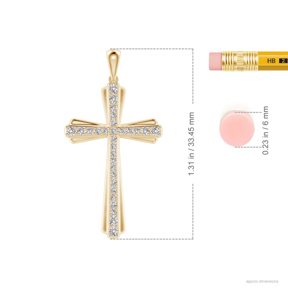 1.5mm IJI1I2 Prong-Set Diamond Tapered Cross Pendant in Yellow Gold ruler