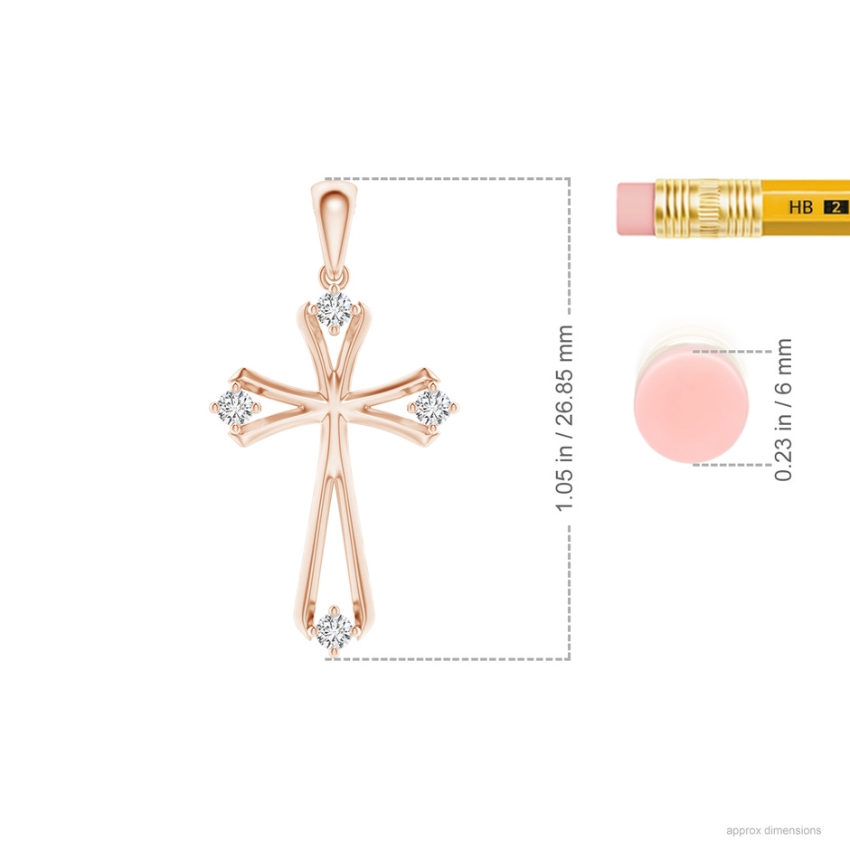1.9mm HSI2 Diamond Knife-Edged Budded Cross Pendant in Rose Gold ruler