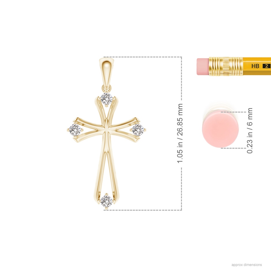1.9mm IJI1I2 Diamond Knife-Edged Budded Cross Pendant in Yellow Gold ruler
