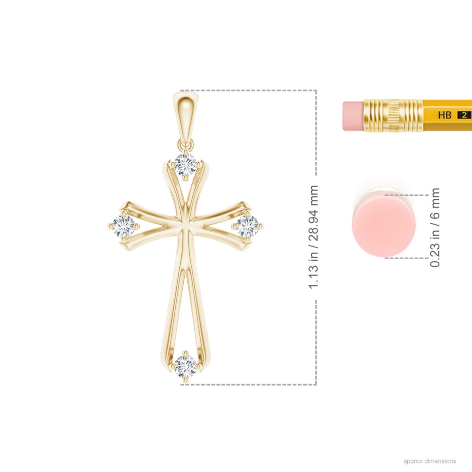 2.15mm GVS2 Diamond Knife-Edged Budded Cross Pendant in Yellow Gold ruler